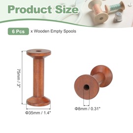 YELARXI Wooden Empty Spools Unfinished Wood Thread Spools, 3"x1.4" Fit for Embroidery and Sewing Machines Crafts Wire Weaving Bobbins (6Pcs, Brown)
