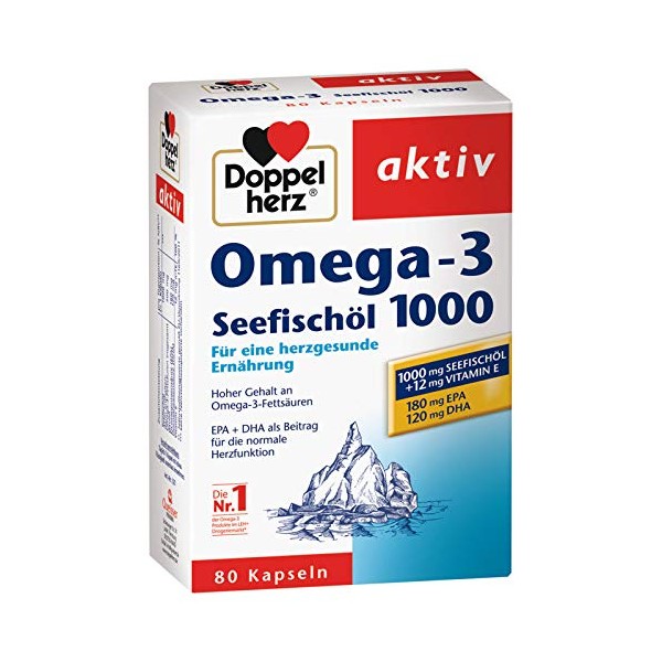 Doppelherz Sea Fish Oil Omega-3 1000 - EPA and DHA as a Contribution to Normal Heart Function - 80 Capsules, Pack of 2 (2 x 80 Capsules)