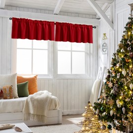 XWZO Christmas Red Blackout Valance Curtains for Kitchen Rod Pocket Room Darkening Energy Efficient Window Curtain Valances for Living Room, Bedroom, Bathroom, 42 x 18 Inches Length, 1 Panel