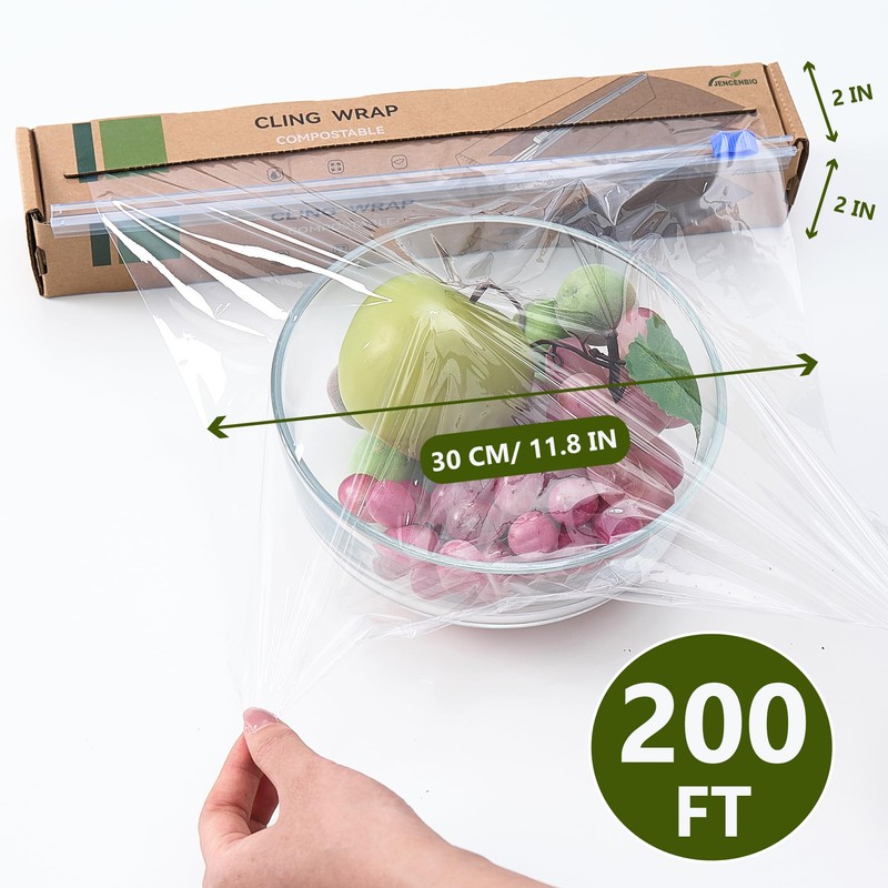 JENCENBIO Cling Wrap Compostable Food Wrap Film with Slide Cutter