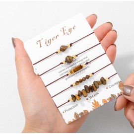 TACBSP 5Pcs Healing Crystal Bracelet for Women Amethyst Stretch Bracelet Natural Stone Beaded Bracelets Carnelian Spiritual Jewelry for Women(tiger eye)