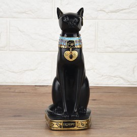 Greensen Egyptian Black and Gold Resin Cat Statue, Small Handmade Sculpture, Ancient Style Home Garden Decor Ornament
