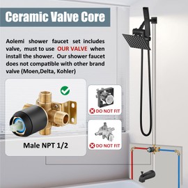 Aolemi Shower Tub Faucet Set with Handheld Spray Shower System Single Shower Rainfall Head and Handle with Tub Spout Combo Rough-in Valve Included Shower Trim Kit 6 Inch Shower Head, Matte Black