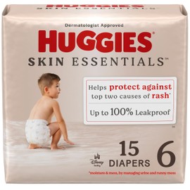 Huggies Size 6 Diapers, Skin Essentials Baby Diapers, Size 6 (35+ lbs), 15 Count, Packaging May Vary