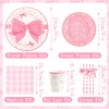 EASY JOY 80Pcs Bow Party Tableware Set Pink Bow Party