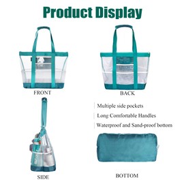 WEHUSE Mesh Beach Bags for Women, 38L Extra Large Beach Bag Waterproof Sandproof with Zipper and 9 Pockets, Travel Pool Beach Tote