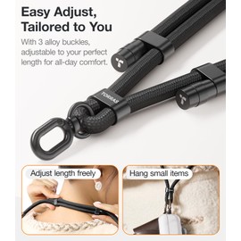 TORRAS Phone Lanyard Crossbody with 2 Phone Tabs, Adjustable Anti Theft Phone Strap for All Phones, Premium Metal Buckles, Skin-Friendly, Universal Cell Phone Neck lanyard for Travel Essentials, Black