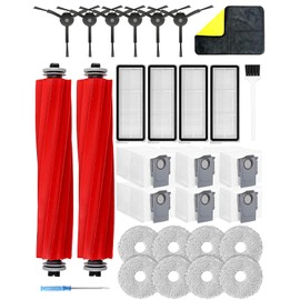 Yivy Accessories Kit Compatible with Roborock Qrevo pro/Qrevo MaxV/Qrevo S/Qrevo plus Robtic Vacuum Cleaner,2 Main Brush Roller,6 Black Side Brush,4 Hepa Filters,8 Mop Pads,6 Dust Bags (Black-29)
