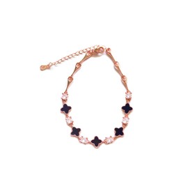 S925 Silver 14K Rose Gold plated Clover Lucky Bracelet for Women Cubic Zirconia Green/Black Flower Four Leaf Link Bracelets Trendy Jewelry Gifts for Women