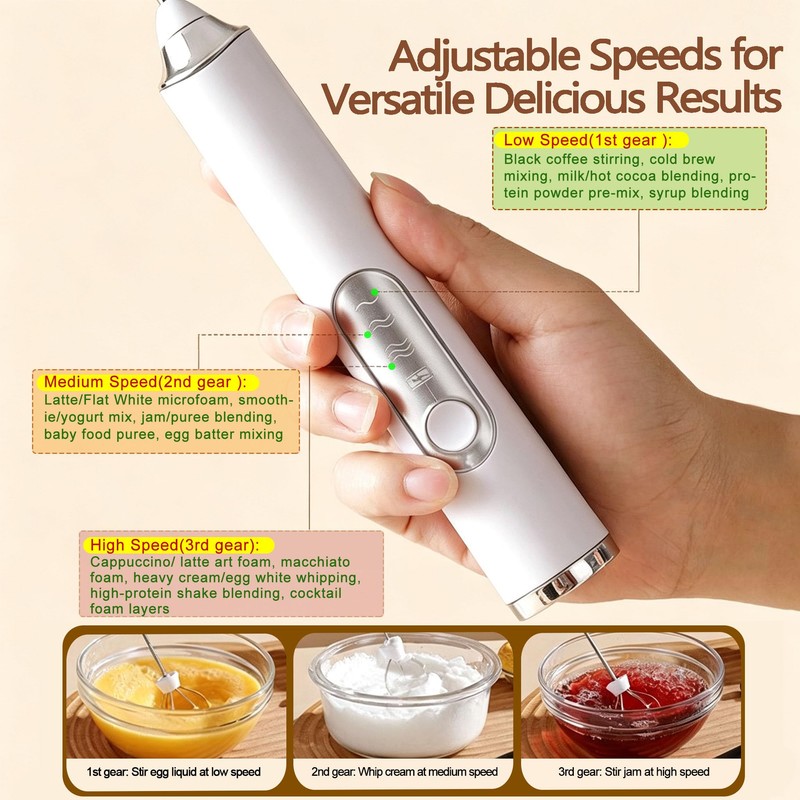 Milk Frother Handheld, Rechargeable Coffee Frother Wand with 2 Stainless