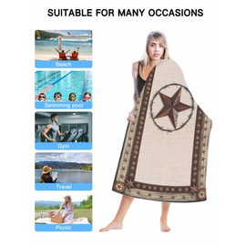 Beach Towel 35x71in,Quick Dry Bath Towels,Sand Proof Microfiber Beach Blanket Country Star Texas Farm Wood Plank Oversized Absorbent Pool Blankets for Adult/Boys/Girls/Teens Farmhouse Vintage Linen