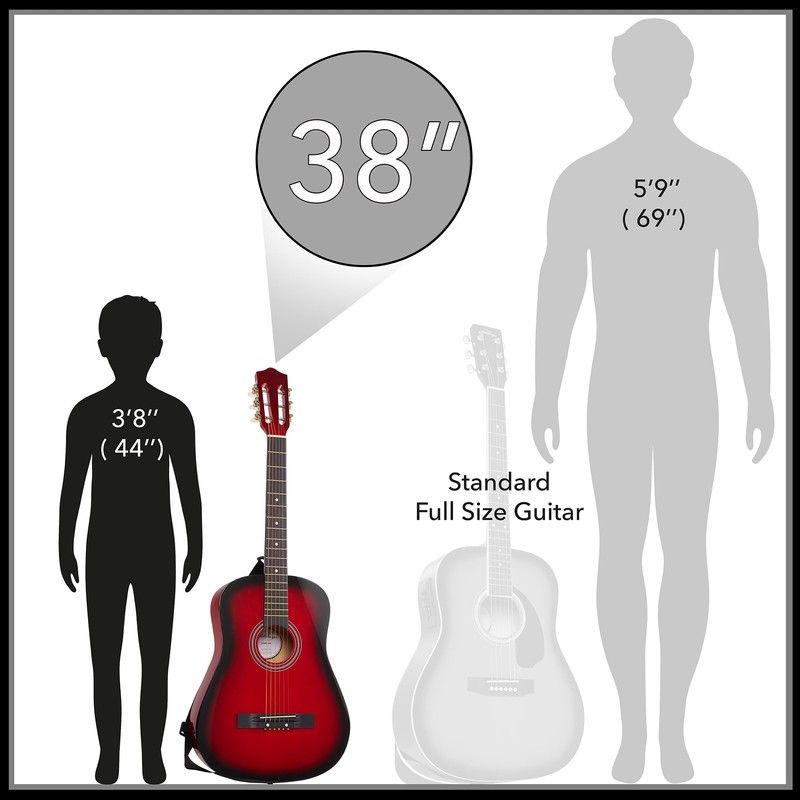 Ashthorpe 38-inch Beginner Acoustic Guitar Package (Red), Basic Starter Kit