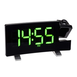 TFA Dostmann 60.5015.04 Projection Alarm Clock with FM Radio, 2 Alarm Times, Black with Green Luminous Numbers, Plastic, (L) 180 x (W) 48 x (H) 100 mm