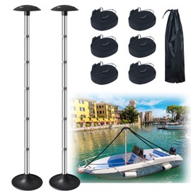 Boat Cover Support Poles 2 Pack, Pontoon Boat Cover Support Poles Adjustable Heavy Duty Stainless Steel Boat Cover Poles with Straps, 13.4” to 60.6”, Black