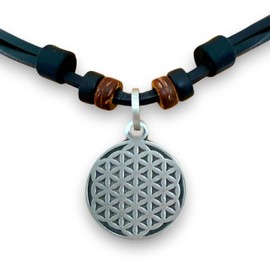 HANA LIMA Halskette Blume des Lebens Lebensblume Surferkette Lederkette Surferhalskette Herren Damen Surfschmuck Schutzamulett
