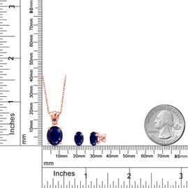 18K Rose Gold Plated Silver Blue Sapphire and Fancy Brown Zirconia Pendant and Earrings Jewelry Set For Women (8.13 Cttw, Gemstone Birthstone, Oval 11X9MM and 8X6MM with 18 Inch Silver Chain)
