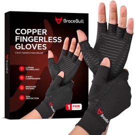 BraceBull Arthritis Gloves (1 Pair), Copper Infused Compression Gloves for Relieve Muscle Pain, Carpal Tunnel, RSI, Rheumatoid, Tendonitis, Fingerless Gloves for Hands Pain for Women & Men (S, Black)