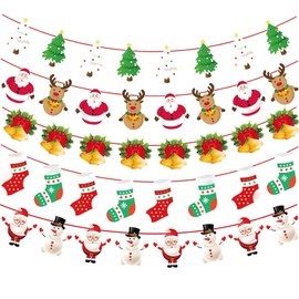 Bliceon 5Pcs Merry Christmas Bunting Banner, Reusable Christmas Bunting for Xmas Party Decorations Hanging Christmas Decorations Indoor Banner