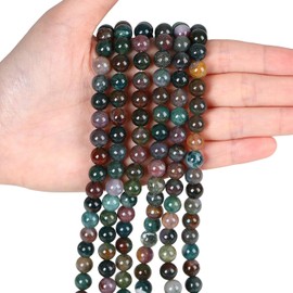 XIANNVXI Indian Agate Natural Stone Beads for Threading with Hole Round Crystals Gemstones for Threading Beads for Bracelets Chains DIY Jewellery Crafts 8 mm (Approx. 47 Pieces