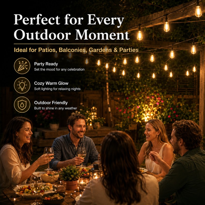 Solar String Lights for Outdoor Décor – Shatterproof Waterproof Patio