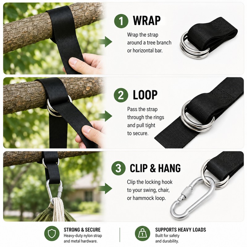 Hammock Hanging Straps for Outdoor Use – 2-Pack Nylon Swing