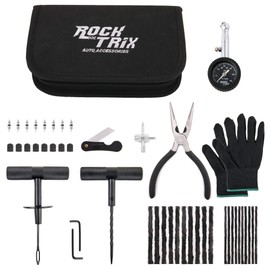 RockTrix Premium Tire Repair Kit - 48pcs with Case - Heavy Duty Automotive Tire Puncture Repair Tools - Includes Tire Plugs, Probe Tools, Insert Tool, Pliers, Gloves, Instructions, and More