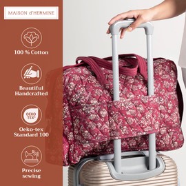 Maison d' Hermine Weekend Bag Cotton Quilted Duffel Overnight Luggage Weekender Gym Bag for Mothers Day Gifts Travel Men Women Business Travellers Family Trip, Surya - Maroon