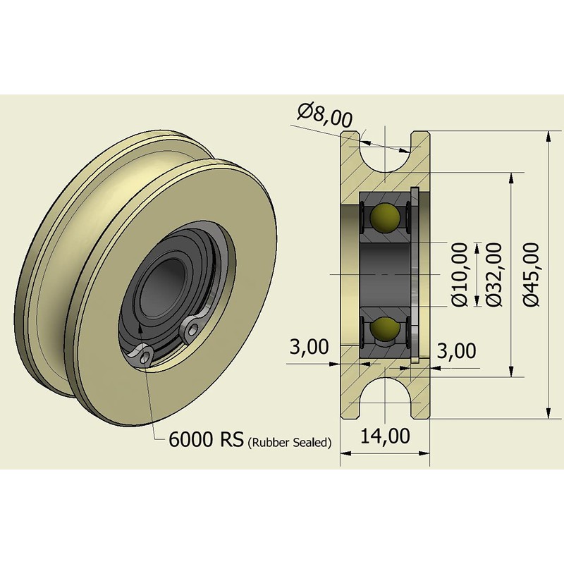 Pack of 4 x Nylon Pulley Wheels with 8 mm
