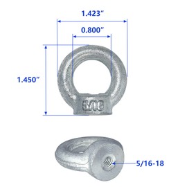 5/16"-18 Lifting Eye Nuts, Drop Forged Galvanized Threaded Fastener, UNC Standard Ring Shape Lifting Eye Nut, 4 Packs