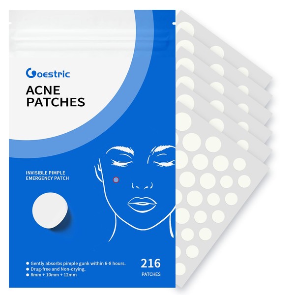 GOESTRIC Pimple Patches for Face 216 Count Hydrocolloid Acne Patches,