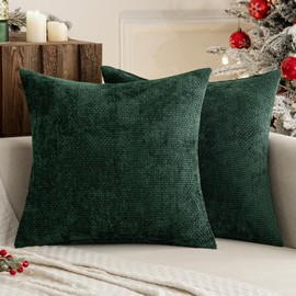 MIULEE Pack of 2 Christmas Green Decorative Pillow Covers 18x18 Inch Soft Chenille Couch Throw Pillows Farmhouse Cushion Covers for Home Decor Sofa Bedroom Living Room