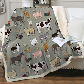 Sleepwish Sherpa Fleece Blanket Cartoon Cow Pattern Throws Cute Farm Animals Blanket Warm and Plush Throw Blanket for Bed Sofa Travel Couch,Gray Woodland Animals,Twin (60" X 80")
