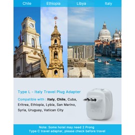 VINTAR [2 Paquetes] Adaptador de Enchufe Italia de Viaje, Adaptador de con 2 USB y 2 enchufes Americanos, Adaptador de Salida 4 en 1 USB Dual, Adaptador de Viaje de Italia Uruguay Chile (Tipo L)