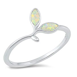 CloseoutWarehouse White Simulated Opal Small Leaf Ring Sterling Silver Size 6