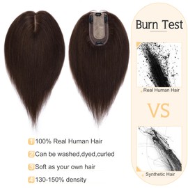 SEGO Human Hair Toppers for Women With Thinning Hair 7 * 13CM Silk Base 100% Real Human Hair Clip in Top Wiglet Hair Pieces -6 Inch No Bangs Dark Brown
