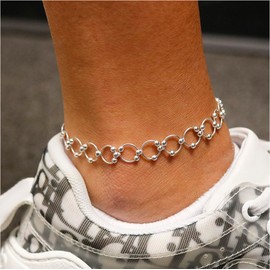 Verona Jewelers Sterling Silver Italian Beaded Circle Link Bracelet and Anklet - Round Link Bracelet with Beads, Silver Charm Bracelet (10)