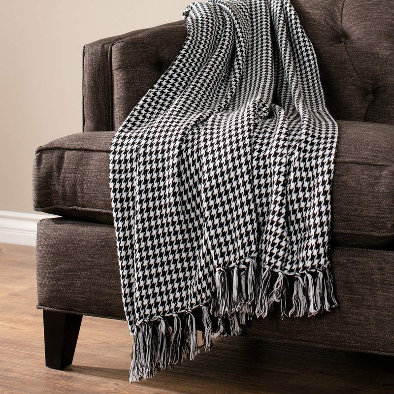 Fennco Styles Houndstooth Fringe Soft Throw Blanket - 50"x60"