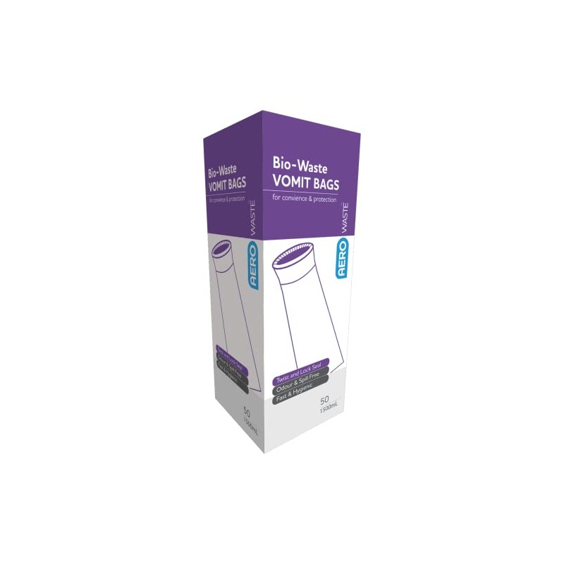 Aero Healthcare AeroWaste Vomit Bag Carton of 50, 50 count,