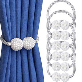 VEGCOO Magnetic Curtain Tiebacks Convenient Drape Tie Backs (6 Pack) - Pearl Decorative Rope Holdback Holder for Home, Office, Hotel Window Decoration, Pretty and Fashion (Grey)