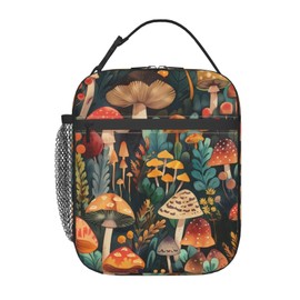 cromcu Insulated Lunch Box for Boys Kids Men Mushroom Lunch Bag for Work,Picnic,School,Travel,Hiking, Beach or Fishing Polyester Forest Mushroom Lunch Box