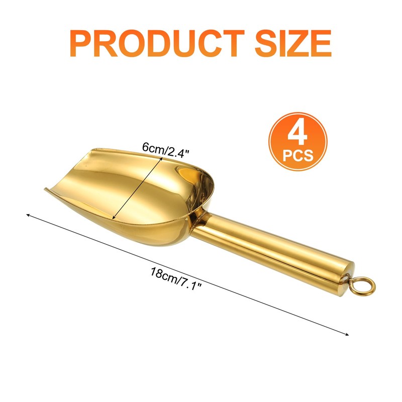sourcing map 4pcs Metal Ice Scoop, 7.1" x 2.4"Stainless Steel