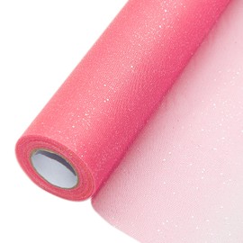 Jinenat Sparkling Tulle Fabric Roll, 12 inch by 10 Yards, Rose Red, Polyester, Tulle, Dots Pattern, Ideal for DIY Crafts, Wedding, Birthday, Gift Wrapping