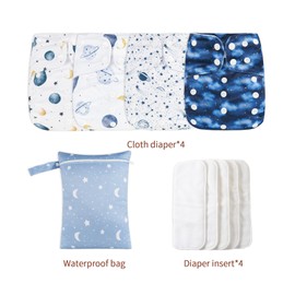 HappyFlute 9 Sets Newborn Baby Cloth Pocket Diapers Adjustable Reusable for Baby Boys and Girls(6-33 pounds,0-3 Years),One Wet Bag+4Diapers and 4Inserts (AD09)