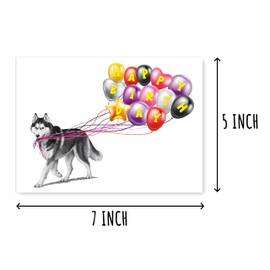 SMHGifts Siberian Husky Card - Happy Birthday Card - Siberian Husky Birthday Card - Dog Card - Card For Dog Lovers - Balloons Card - Cute Card