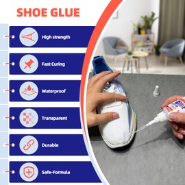Super Glue for Shoe Repair,50g(25gx2) Heavy Duty Shoe Sole Glue,Shoe Adhesive for Boots,Sneakers,Heels,Sports Shoes,Rubber Soles Repair etc,Quick-Dry,Clear,Waterproof,Strong-Bonding,Flexible&Durable
