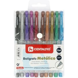 Centauro - 10 Pack Metallic Gel Pens Medium Line 1mm Comfortable Rubber Grip Perfect for Writing Drawing School Supplies