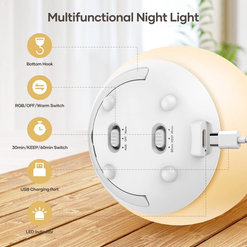 Suright Night Light for Kids, USB Rechargeable Beside Lamp with
