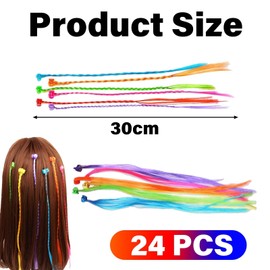 24Pcs Coloured Hair Extensions Hair Accessories for Girls Clip in Hair Colours Kids Braided Hair Rainbow Hair Extensions for Festival Party Christmas Performance Hairstyle Children Hair Accessories