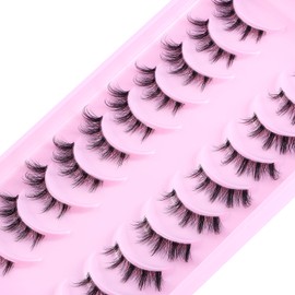 Eyelashes Natural Look 10 Pairs Transparent Band Eyelash Wispies Eyelashes 3D Fake Lashes Small Face Eyelashes 100% Handmade Lashes Soft Reusable Eye Lash (QAT10P)