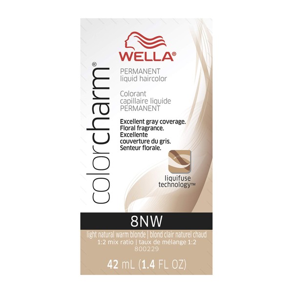 WELLA colorcharm Permanent Liquid Hair Color for Gray Coverage, 008NW Light Natural Warm Blonde